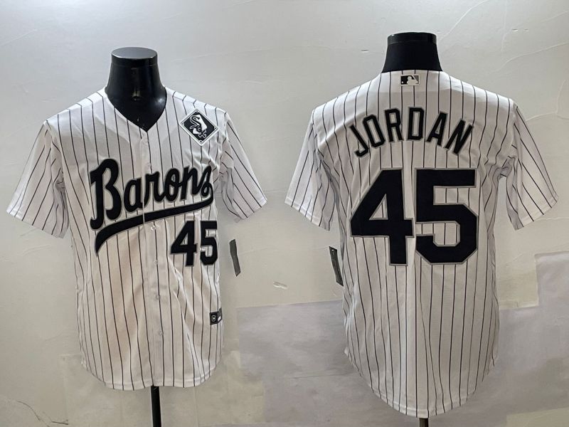 Men Chicago White Sox #45 Jordan White Stripe Throwback Game 2025 Nike MLB Jersey style 3